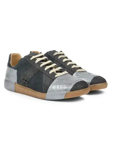 Maison Margiela Men's Replica Deconstructed Suede Sneakers - Black Silver | Thumbnail 2 Maison Margiela Men's Replica Deconstructed Suede Sneakers - Black Silver | Thumbnail 2