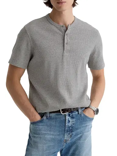 AG Jeans Men's Bryce Cotton-Blend Short-Sleeve Henley - Heather Grey | Thumbnail 3 AG Jeans Men's Bryce Cotton-Blend Short-Sleeve Henley - Heather Grey | Thumbnail 3