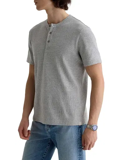 AG Jeans Men's Bryce Cotton-Blend Short-Sleeve Henley - Heather Grey | Thumbnail 4 AG Jeans Men's Bryce Cotton-Blend Short-Sleeve Henley - Heather Grey | Thumbnail 4
