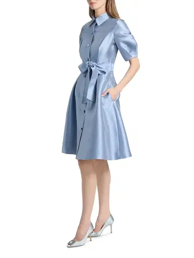 Teri Jon by Rickie Freeman Women's Tie-Waist Faille Knee-Length Shirtdress | Thumbnail 4 Teri Jon by Rickie Freeman Women's Tie-Waist Faille Knee-Length Shirtdress | Thumbnail 4