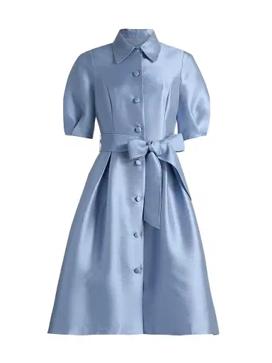 Teri Jon by Rickie Freeman Women's Tie-Waist Faille Knee-Length Shirtdress | Thumbnail 1 Teri Jon by Rickie Freeman Women's Tie-Waist Faille Knee-Length Shirtdress | Thumbnail 1