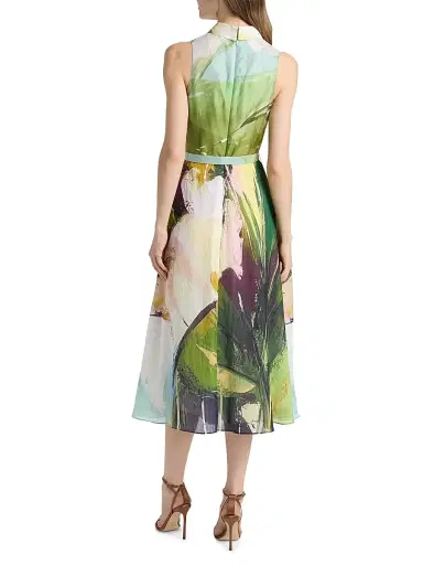 Teri Jon by Rickie Freeman Women's Abstract Print Cotton Midi-Shirtdress - Green Multi | Thumbnail 5 Teri Jon by Rickie Freeman Women's Abstract Print Cotton Midi-Shirtdress - Green Multi | Thumbnail 5