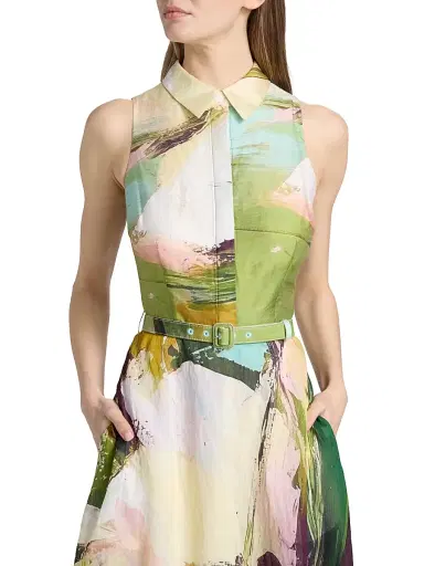 Teri Jon by Rickie Freeman Women's Abstract Print Cotton Midi-Shirtdress - Green Multi | Thumbnail 6 Teri Jon by Rickie Freeman Women's Abstract Print Cotton Midi-Shirtdress - Green Multi | Thumbnail 6