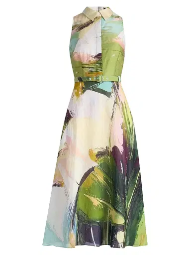 Teri Jon by Rickie Freeman Women's Abstract Print Cotton Midi-Shirtdress - Green Multi | Thumbnail 1 Teri Jon by Rickie Freeman Women's Abstract Print Cotton Midi-Shirtdress - Green Multi | Thumbnail 1