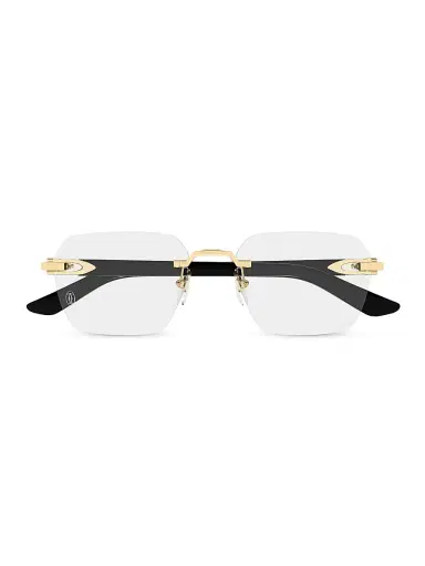 Cartier Men's C Decor 24K-Gold-Plated Rimless Rectangular Optical Glasses - Black Gold Clear | Thumbnail 2 Cartier Men's C Decor 24K-Gold-Plated Rimless Rectangular Optical Glasses - Black Gold Clear | Thumbnail 2