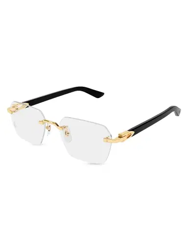 Cartier Men's C Decor 24K-Gold-Plated Rimless Rectangular Optical Glasses - Black Gold Clear | Thumbnail 1 Cartier Men's C Decor 24K-Gold-Plated Rimless Rectangular Optical Glasses - Black Gold Clear | Thumbnail 1