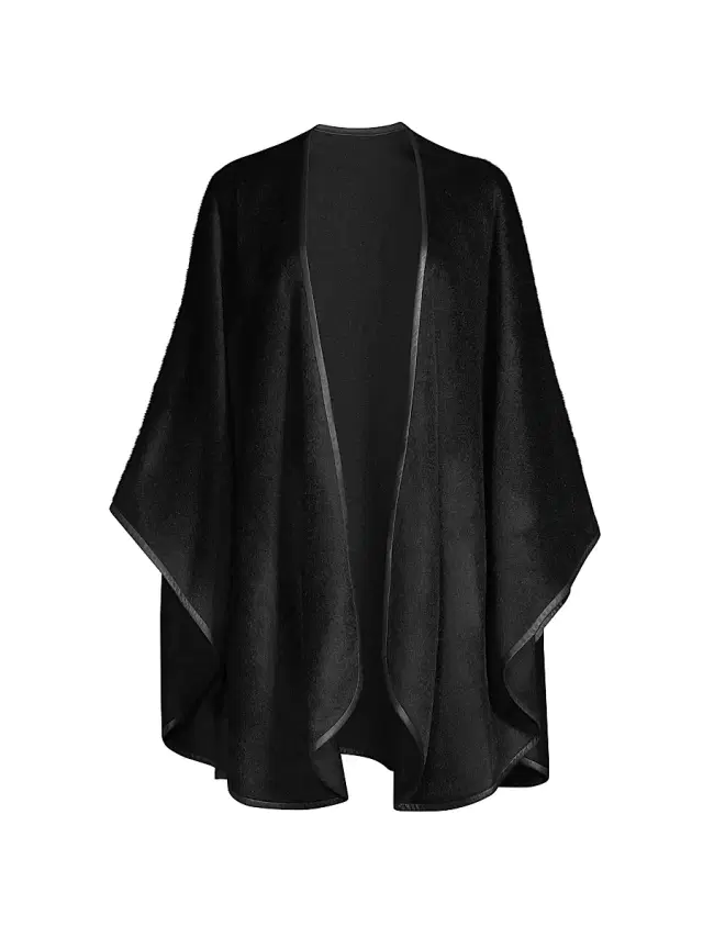 Women's Leather-Trim Alpaca-Blend Cape - Black Women's Leather-Trim Alpaca-Blend Cape - Black