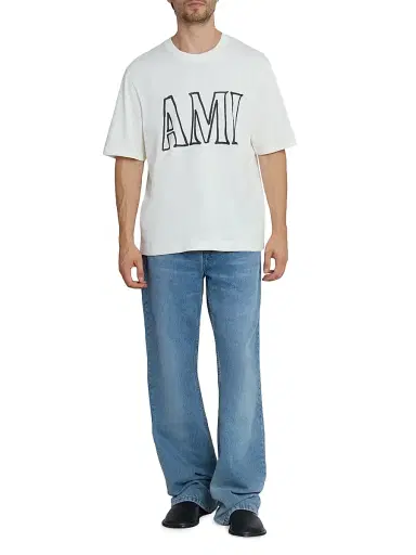 AMI PARIS Men's Logo Cotton T-Shirt - Blanc Creme | Thumbnail 2 AMI PARIS Men's Logo Cotton T-Shirt - Blanc Creme | Thumbnail 2