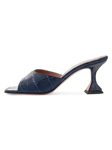 Amina Muaddi Women's Lupita 70MM Croc-Embossed Leather Slippers - Navy Printed Croc | Thumbnail 1 Amina Muaddi Women's Lupita 70MM Croc-Embossed Leather Slippers - Navy Printed Croc | Thumbnail 1