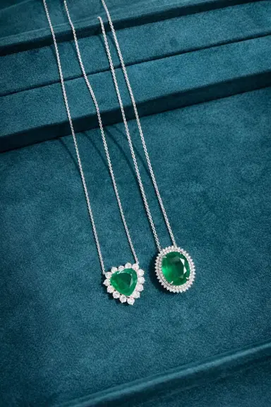 Wish Fine Jewelry 12.55ct Emerald Diamond 18K Gold Halo Necklace | Thumbnail 3 Wish Fine Jewelry 12.55ct Emerald Diamond 18K Gold Halo Necklace | Thumbnail 3
