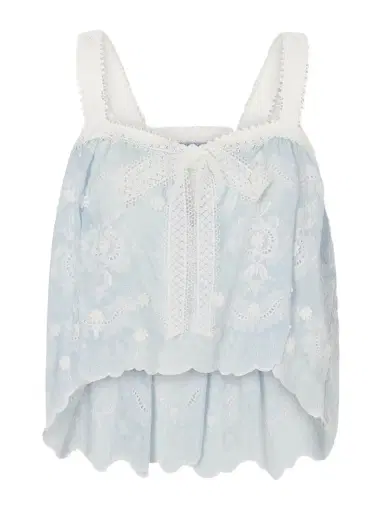 Miguelina Kaila Cropped Asymmetric Bow-detailed Embroidered Silk-blend Voile Top | Thumbnail 1 Miguelina Kaila Cropped Asymmetric Bow-detailed Embroidered Silk-blend Voile Top | Thumbnail 1
