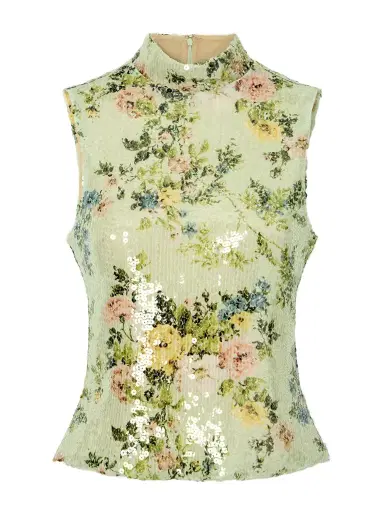 Brandon Maxwell Piper Sequined Floral-print Mesh Turtleneck Top | Thumbnail 1 Brandon Maxwell Piper Sequined Floral-print Mesh Turtleneck Top | Thumbnail 1