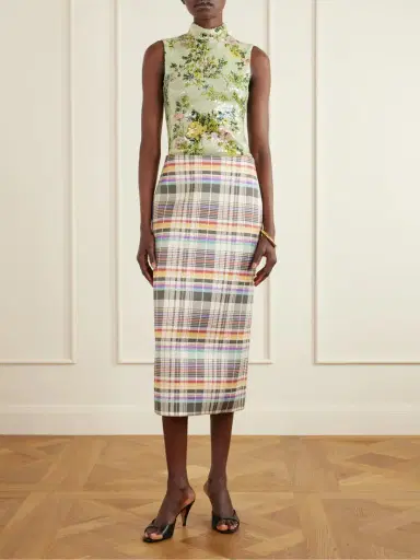 Brandon Maxwell Mercer Bonded Checked Wool And Silk-blend Midi Skirt | Thumbnail 2 Brandon Maxwell Mercer Bonded Checked Wool And Silk-blend Midi Skirt | Thumbnail 2