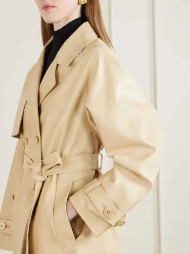 Nour Hammour Double-breasted Belted Leather Trench Coat | Thumbnail 4 Nour Hammour Double-breasted Belted Leather Trench Coat | Thumbnail 4