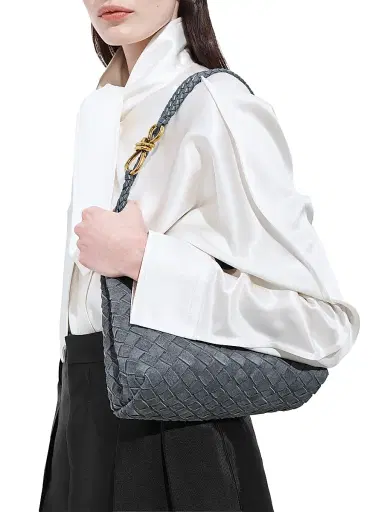 Bottega Veneta Women's Andiamo Small Intrecciato Suede Top Handle Bag - Cloudy Indigo | Thumbnail 3 Bottega Veneta Women's Andiamo Small Intrecciato Suede Top Handle Bag - Cloudy Indigo | Thumbnail 3