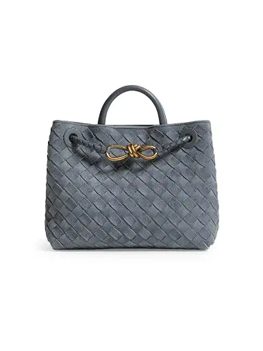 Bottega Veneta Women's Andiamo Small Intrecciato Suede Top Handle Bag - Cloudy Indigo | Thumbnail 1 Bottega Veneta Women's Andiamo Small Intrecciato Suede Top Handle Bag - Cloudy Indigo | Thumbnail 1