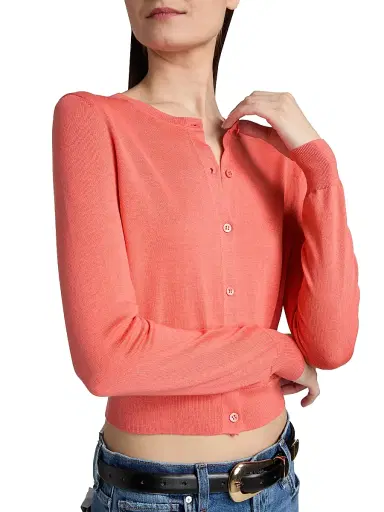Carolina Herrera Women's Fitted Silk-Cotton Cardigan - Sunset - Size XL | Thumbnail 6 Carolina Herrera Women's Fitted Silk-Cotton Cardigan - Sunset - Size XL | Thumbnail 6
