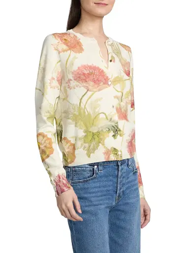 Carolina Herrera Women's Floral Silk-Cotton Cardigan - Almond Multi - Size Large | Thumbnail 4 Carolina Herrera Women's Floral Silk-Cotton Cardigan - Almond Multi - Size Large | Thumbnail 4