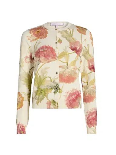 Carolina Herrera Women's Floral Silk-Cotton Cardigan - Almond Multi - Size Large | Thumbnail 1 Carolina Herrera Women's Floral Silk-Cotton Cardigan - Almond Multi - Size Large | Thumbnail 1