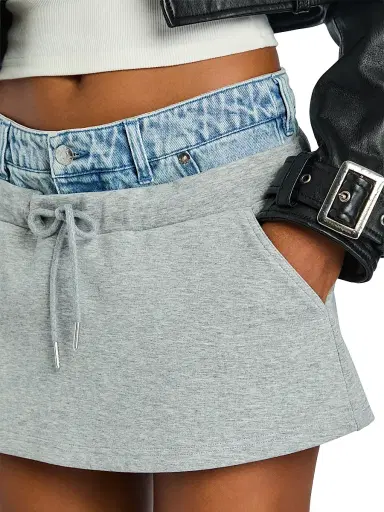 SEROYA Women's Bertha Mixed-Media Miniskirt - Heathered Grey Coast | Thumbnail 5 SEROYA Women's Bertha Mixed-Media Miniskirt - Heathered Grey Coast | Thumbnail 5