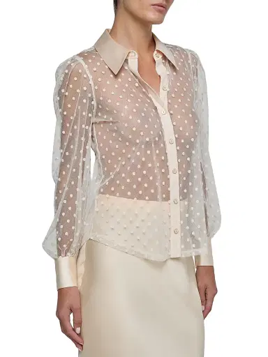 L'Agence Women's Sophie Sheer Swiss Dot Blouse - Ecru - Size XXL | Thumbnail 4 L'Agence Women's Sophie Sheer Swiss Dot Blouse - Ecru - Size XXL | Thumbnail 4