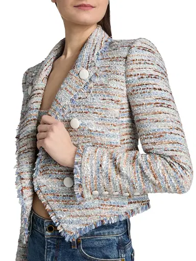 L'Agence Women's Marv Boxy Tweed Blazer - Blue Beige Tweed - Size 0 | Thumbnail 6 L'Agence Women's Marv Boxy Tweed Blazer - Blue Beige Tweed - Size 0 | Thumbnail 6