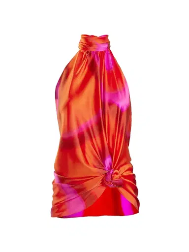 Silvia Tcherassi Women's Dita Silk Dyed Halter Top - Orange Abstract Print | Thumbnail 1 Silvia Tcherassi Women's Dita Silk Dyed Halter Top - Orange Abstract Print | Thumbnail 1