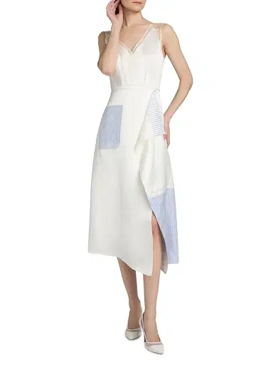 Jason Wu Collection Women's Striped Collage Draped Midi-Dress - White | Thumbnail 2 Jason Wu Collection Women's Striped Collage Draped Midi-Dress - White | Thumbnail 2