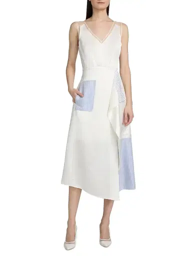 Jason Wu Collection Women's Striped Collage Draped Midi-Dress - White | Thumbnail 3 Jason Wu Collection Women's Striped Collage Draped Midi-Dress - White | Thumbnail 3