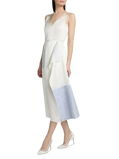 Jason Wu Collection Women's Striped Collage Draped Midi-Dress - White | Thumbnail 4 Jason Wu Collection Women's Striped Collage Draped Midi-Dress - White | Thumbnail 4