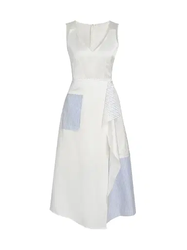 Jason Wu Collection Women's Striped Collage Draped Midi-Dress - White | Thumbnail 1 Jason Wu Collection Women's Striped Collage Draped Midi-Dress - White | Thumbnail 1
