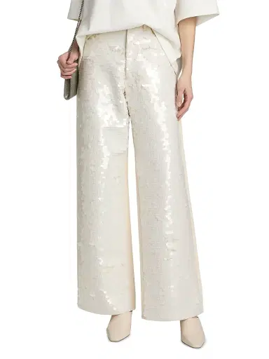 Stella McCartney Women's Opalesence Sequin Wide-Leg Jeans - White Denim | Thumbnail 3 Stella McCartney Women's Opalesence Sequin Wide-Leg Jeans - White Denim | Thumbnail 3