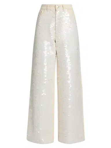Stella McCartney Women's Opalesence Sequin Wide-Leg Jeans - White Denim | Thumbnail 1 Stella McCartney Women's Opalesence Sequin Wide-Leg Jeans - White Denim | Thumbnail 1