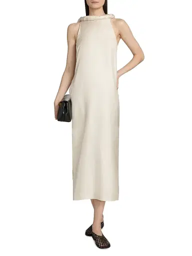 Loulou de Saison Women's Susan Twisted Collar Silk Midi-Dress - | Thumbnail 2 Loulou de Saison Women's Susan Twisted Collar Silk Midi-Dress - | Thumbnail 2