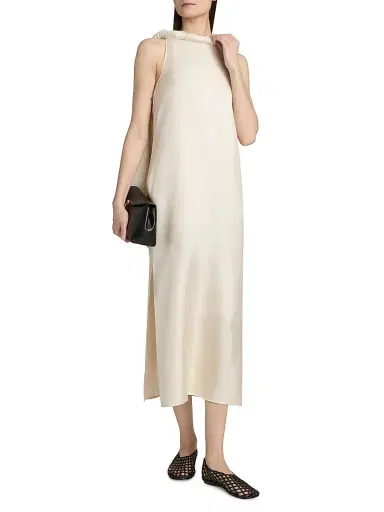 Loulou de Saison Women's Susan Twisted Collar Silk Midi-Dress - | Thumbnail 3 Loulou de Saison Women's Susan Twisted Collar Silk Midi-Dress - | Thumbnail 3