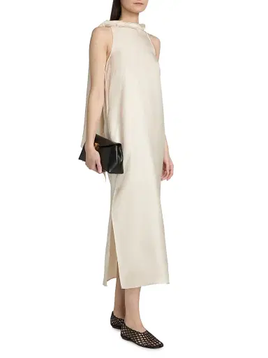 Loulou de Saison Women's Susan Twisted Collar Silk Midi-Dress - | Thumbnail 4 Loulou de Saison Women's Susan Twisted Collar Silk Midi-Dress - | Thumbnail 4