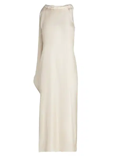 Loulou de Saison Women's Susan Twisted Collar Silk Midi-Dress - | Thumbnail 1 Loulou de Saison Women's Susan Twisted Collar Silk Midi-Dress - | Thumbnail 1