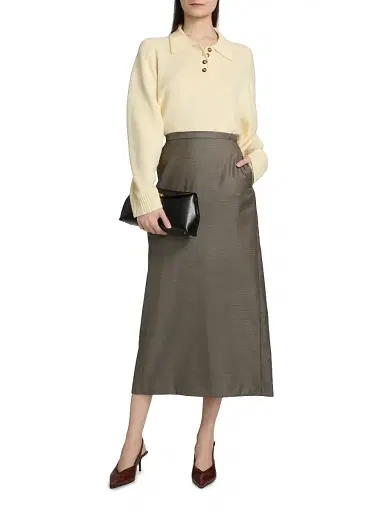 Loulou de Saison Women's Cara Virgin Wool Pencil Midi-Skirt - Dark Brown Melange | Thumbnail 2 Loulou de Saison Women's Cara Virgin Wool Pencil Midi-Skirt - Dark Brown Melange | Thumbnail 2