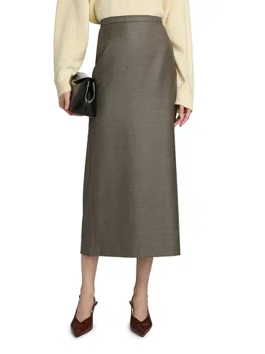 Loulou de Saison Women's Cara Virgin Wool Pencil Midi-Skirt - Dark Brown Melange | Thumbnail 3 Loulou de Saison Women's Cara Virgin Wool Pencil Midi-Skirt - Dark Brown Melange | Thumbnail 3