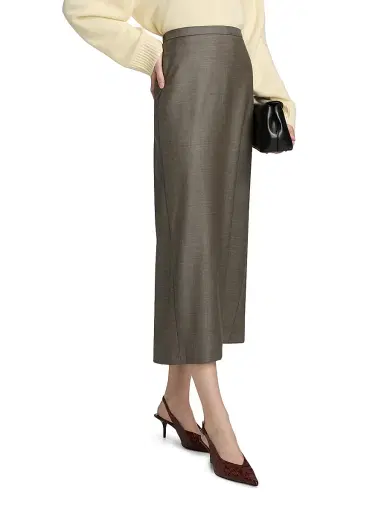 Loulou de Saison Women's Cara Virgin Wool Pencil Midi-Skirt - Dark Brown Melange | Thumbnail 4 Loulou de Saison Women's Cara Virgin Wool Pencil Midi-Skirt - Dark Brown Melange | Thumbnail 4
