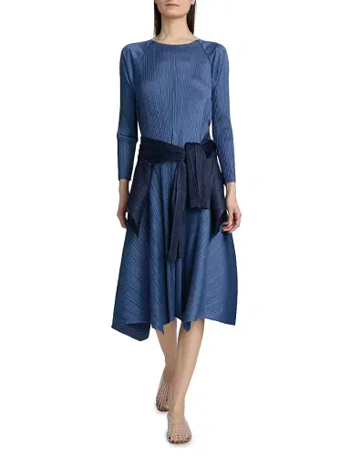 Pleats Please Issey Miyake Women's City Frame A-Line Midi-Dress - Blue Gray - Size Large | Thumbnail 2 Pleats Please Issey Miyake Women's City Frame A-Line Midi-Dress - Blue Gray - Size Large | Thumbnail 2