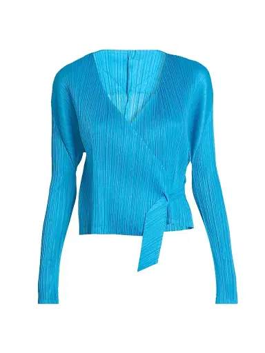 Pleats Please Issey Miyake Women's Facade Plissé Wrap Jacket - Saxe Blue - Size Large | Thumbnail 1 Pleats Please Issey Miyake Women's Facade Plissé Wrap Jacket - Saxe Blue - Size Large | Thumbnail 1