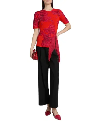 Erdem Women's French Frayed Jacquard Knit Top - Tulip Red | Thumbnail 2 Erdem Women's French Frayed Jacquard Knit Top - Tulip Red | Thumbnail 2