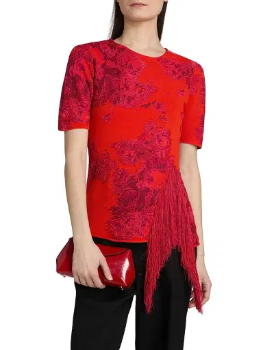 Erdem Women's French Frayed Jacquard Knit Top - Tulip Red | Thumbnail 3 Erdem Women's French Frayed Jacquard Knit Top - Tulip Red | Thumbnail 3