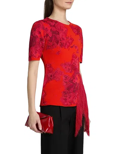 Erdem Women's French Frayed Jacquard Knit Top - Tulip Red | Thumbnail 4 Erdem Women's French Frayed Jacquard Knit Top - Tulip Red | Thumbnail 4