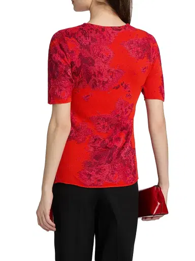 Erdem Women's French Frayed Jacquard Knit Top - Tulip Red | Thumbnail 5 Erdem Women's French Frayed Jacquard Knit Top - Tulip Red | Thumbnail 5