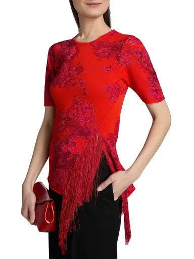 Erdem Women's French Frayed Jacquard Knit Top - Tulip Red | Thumbnail 6 Erdem Women's French Frayed Jacquard Knit Top - Tulip Red | Thumbnail 6