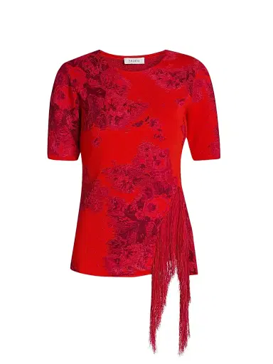 Erdem Women's French Frayed Jacquard Knit Top - Tulip Red | Thumbnail 1 Erdem Women's French Frayed Jacquard Knit Top - Tulip Red | Thumbnail 1