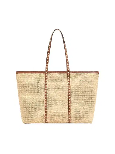 Valentino Garavani Women's Rockstud Shopping Bag in Raffia - Natural | Thumbnail 3 Valentino Garavani Women's Rockstud Shopping Bag in Raffia - Natural | Thumbnail 3