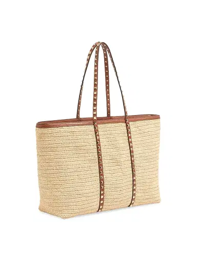 Valentino Garavani Women's Rockstud Shopping Bag in Raffia - Natural | Thumbnail 4 Valentino Garavani Women's Rockstud Shopping Bag in Raffia - Natural | Thumbnail 4